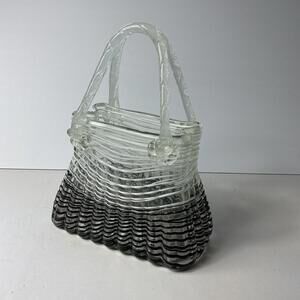 Crystal Glass Handbag Hand Blown Art Murano Glass Art Vase Black And White